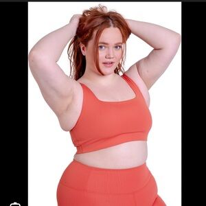 Girlfriend Collective Dark Orange Ribbed Sports Bra XS